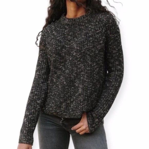 Jenni Kayne Women's Recycled Cashmere Fisherman Sweater Heather black knit sz XS - Picture 1 of 9